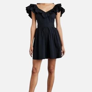 NWT Hill House Cotton Poplin The Ana Dress Black Size Small Smocked Ruffle